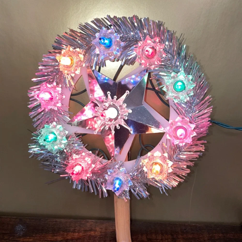 Holiday Accents Christmas Multi Color 11 Flashing Light Tree Star‎ Topper tinsel